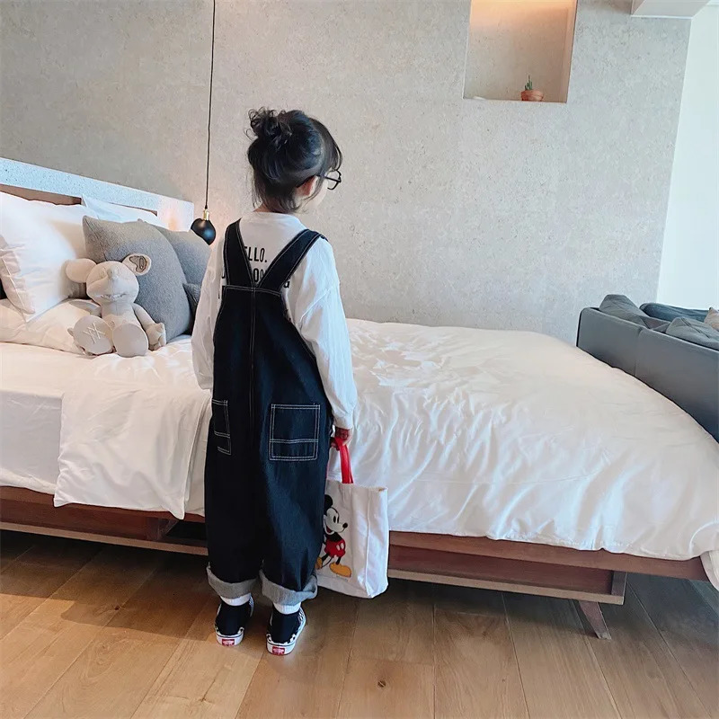 Children Denim Kids Overalls Black Boys and Girls Casual Pants 38T Toddler Girl Jumpsuit Baby Trousers 250117