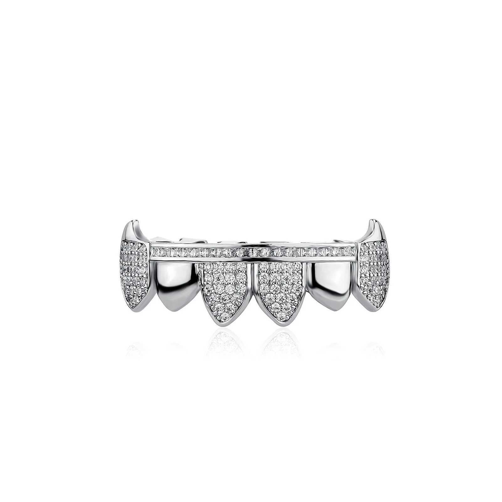 Hip Hop CZ Teeth Grillz Rhinestones Silver Plated Tooth Rapper Jewelry Iced Out Grills For Men WomenXJ250114