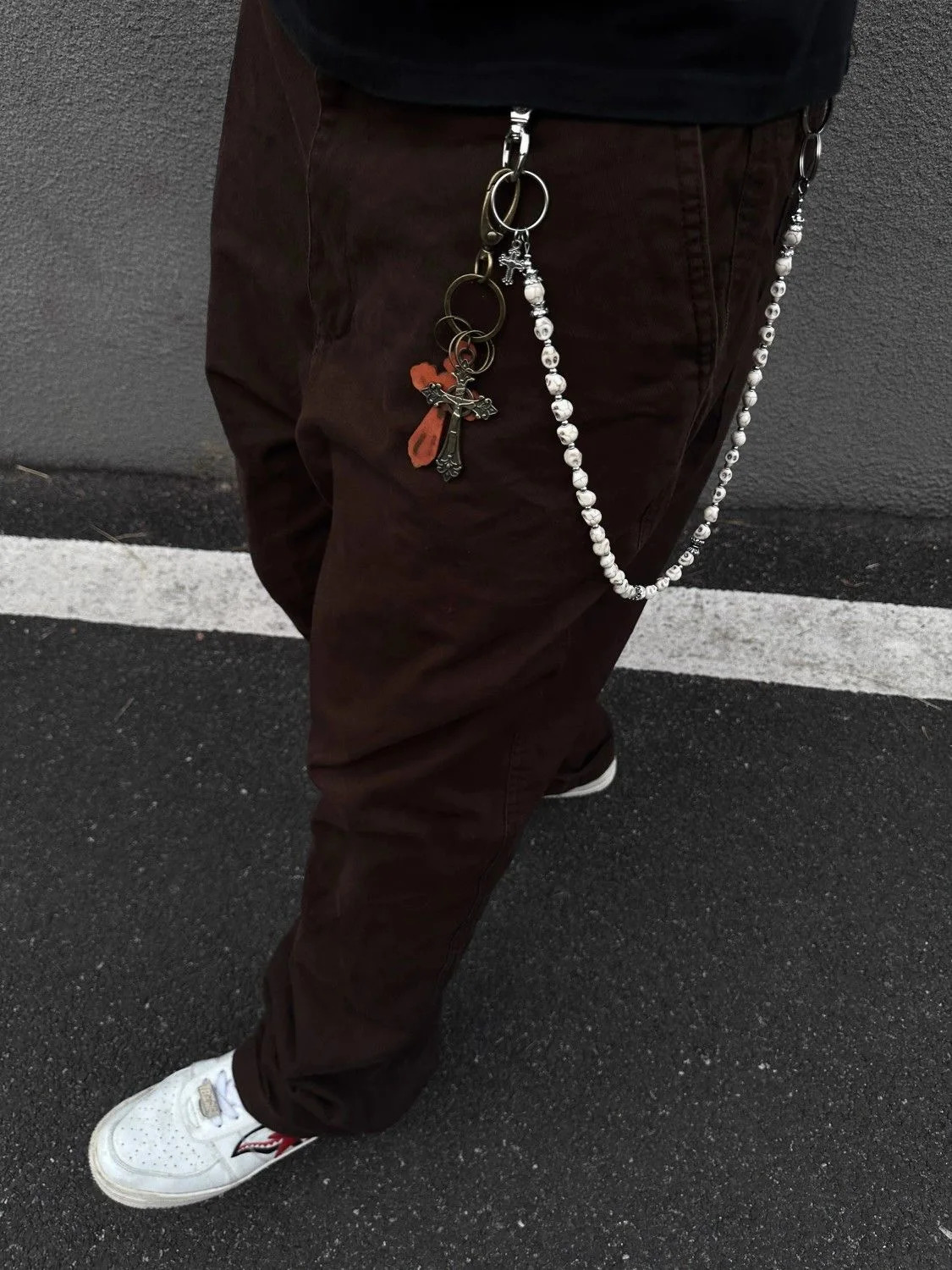 Ainworth Retro White Skull Beaded Pants Chain Bag Hanging Chain Niche Cross Waist Chain Cowboy Accessories 250122