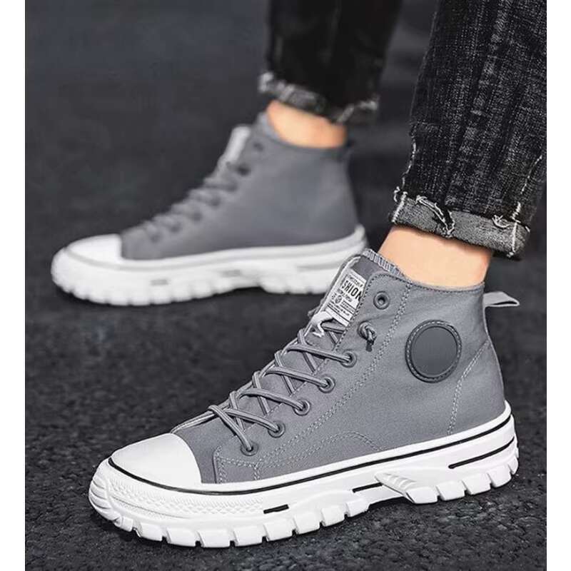 Men's Canvas Male High Top Casual Espadrilles British Style Gray Skateboarding Vulcanized Shoes Comfort Sneakers 2023 New