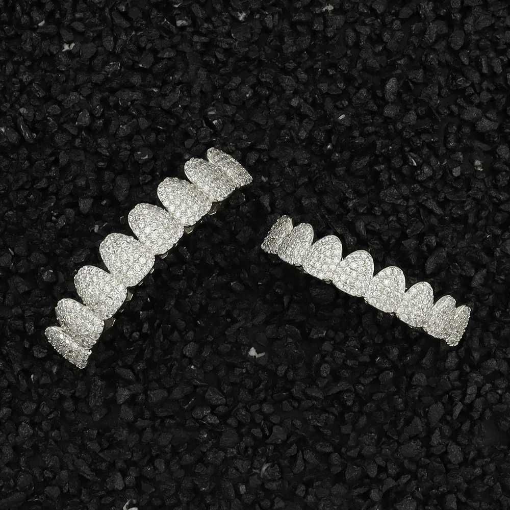 Hip Hop Full Iced Out CZ Stones Teeth Grillz Caps Cubic Zircon Top Bottom Charm Grills Set For Men Women Jewelry GiftXJ250114
