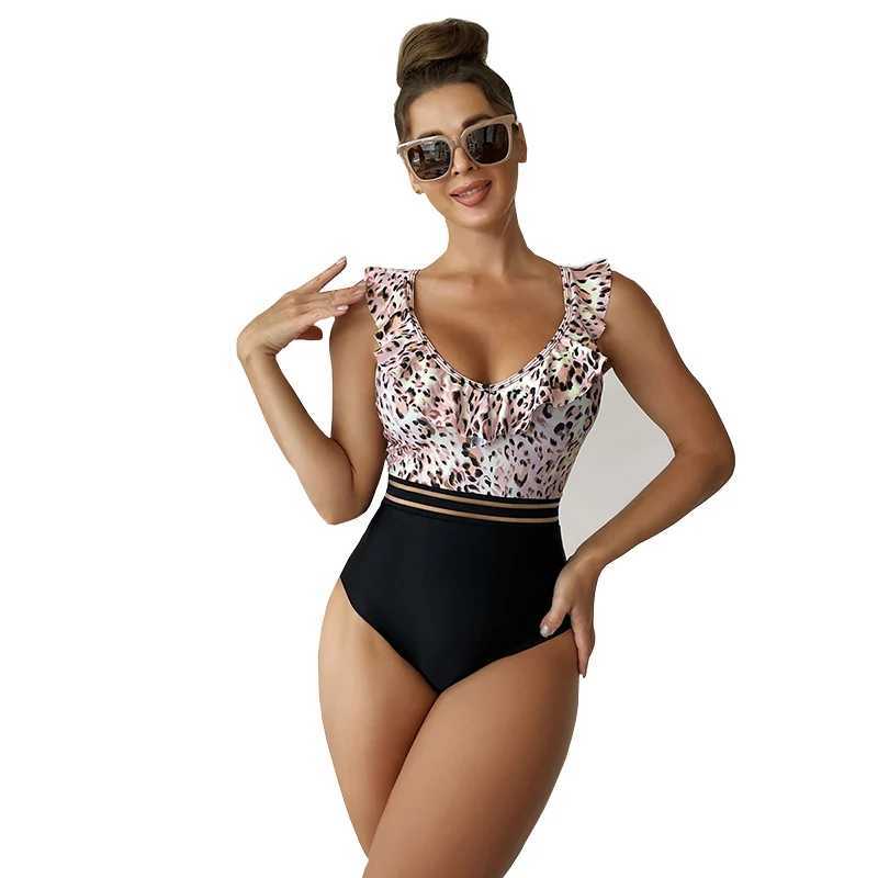 2024 New Swimsuits for Women One Piece Print Flower RuffleSwimwear Fe Padded Bra Monokini Swimming Bikini jer BeachwearXJ250120