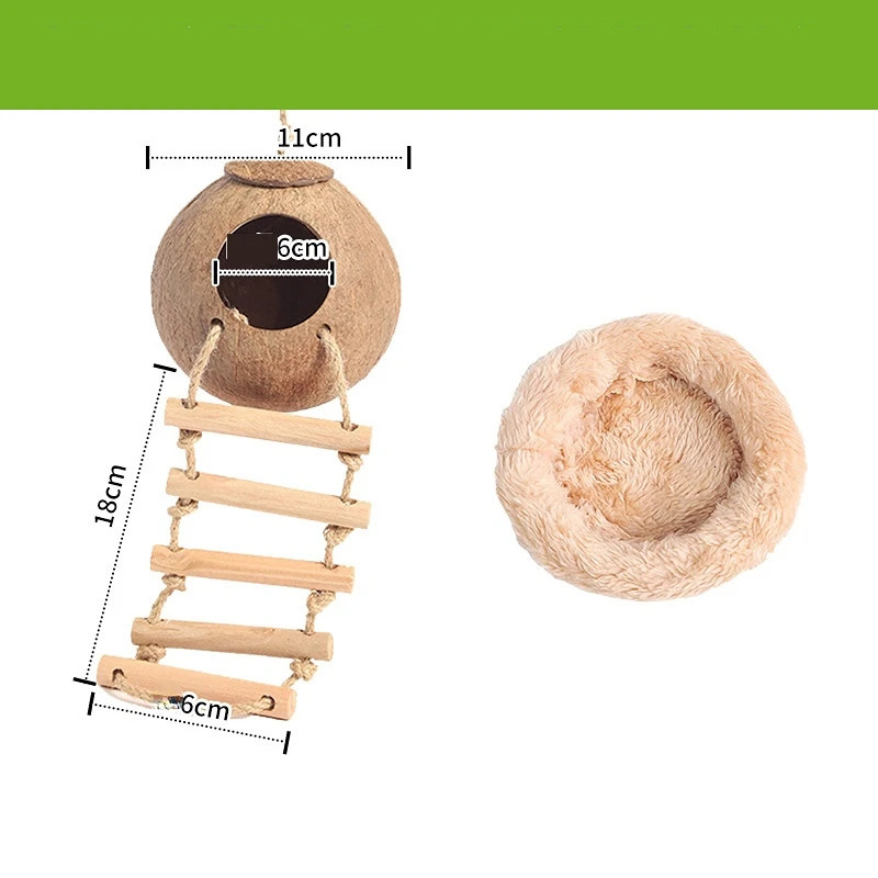 Bird Coconut Shell Nest with warm pad Nesting Hamster Habitat Guinea Pig Bedding Climbing Ladder Slide Parrot The Slide Wood 250121