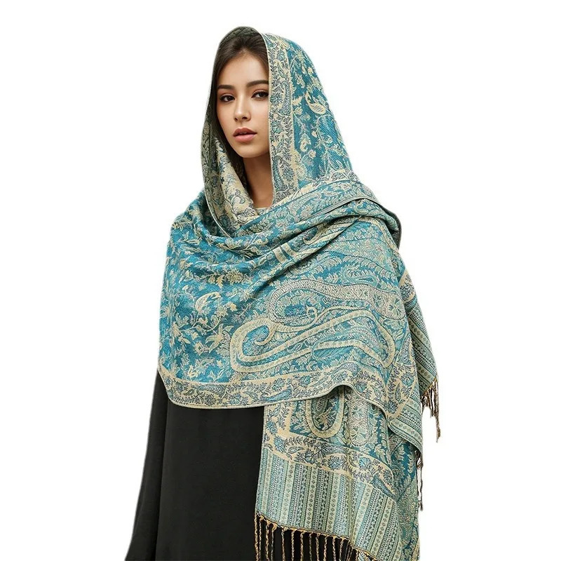 Paisley Pashmina Shawl Scarf Women Jacquard Cashew Printed Scarves Borders Female Tassel Travel Blanket Wraps Ethnic Shawls 250120