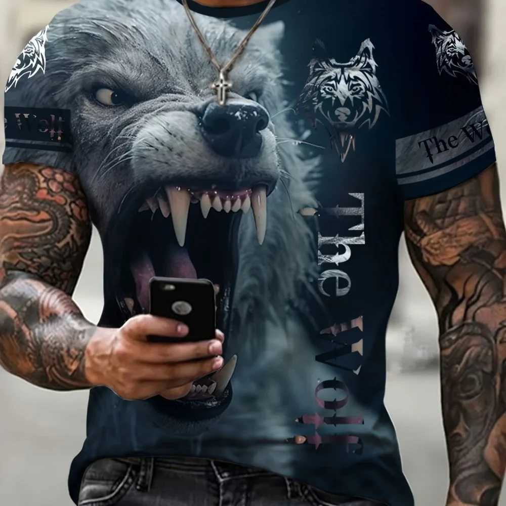 New Wolf T-shirt For Men 3D Animal Print Pullover O Neck Casual Short Sleeve Tees Fashion Street Sweatshirt Male Oversized TopsXJ250117