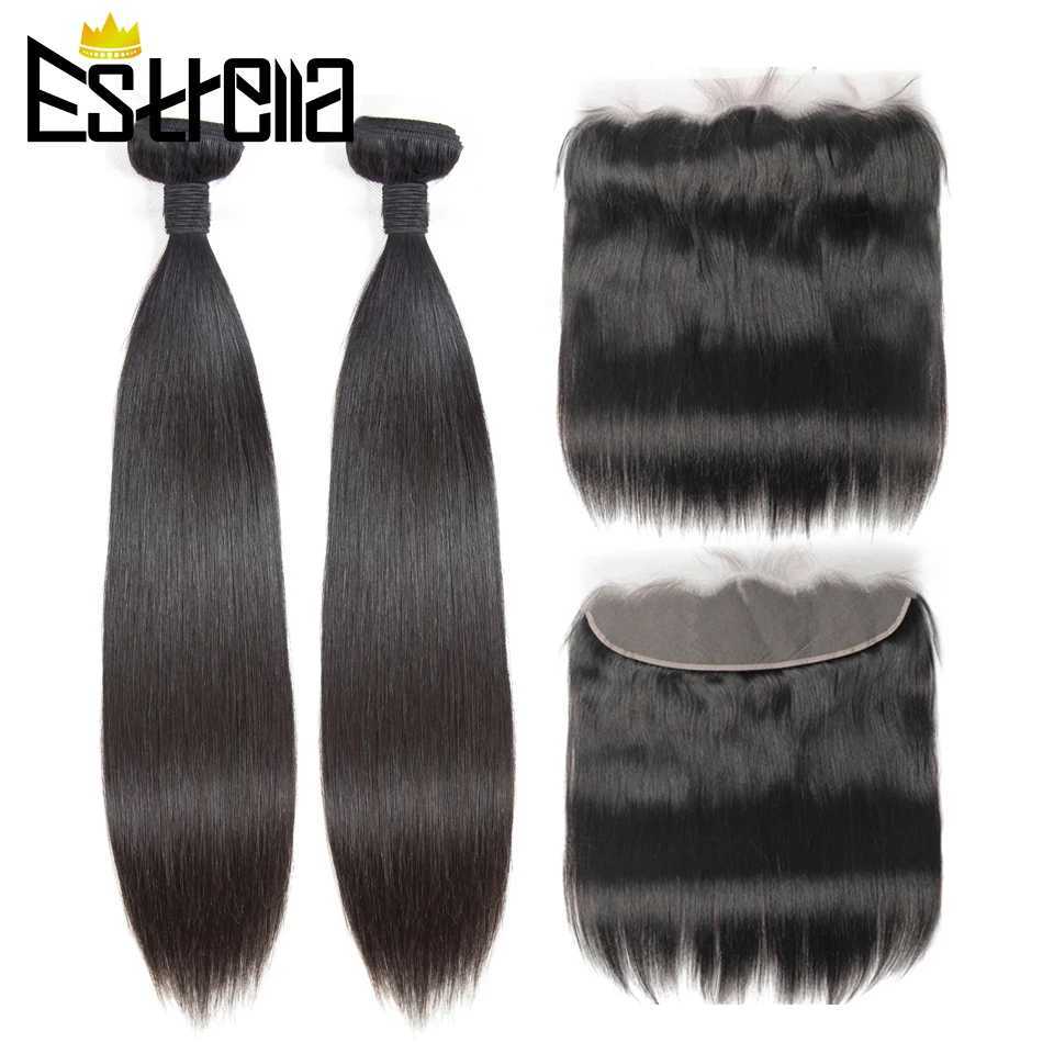 Brazilian Bundles With Frontal Straight Hair 13x4 Lace Frontal Clo with Remy Human Hair 2 Bundles With Pre-Plucked FrontalXJ250120