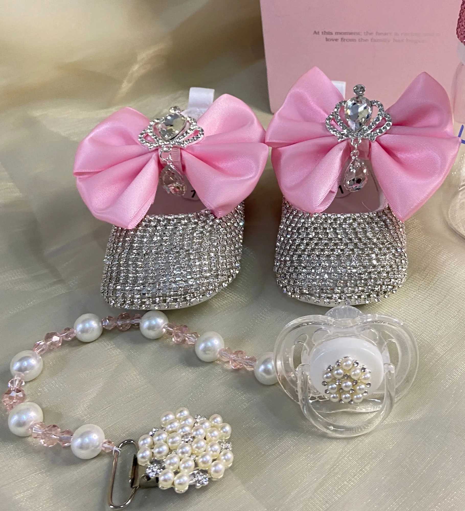 Dollbling Luxury Baby Bottles and Shoes Headband Set Keepsake Diamond Tutu Outfit Red Bottom Little Girl Baptism Shoes X250129