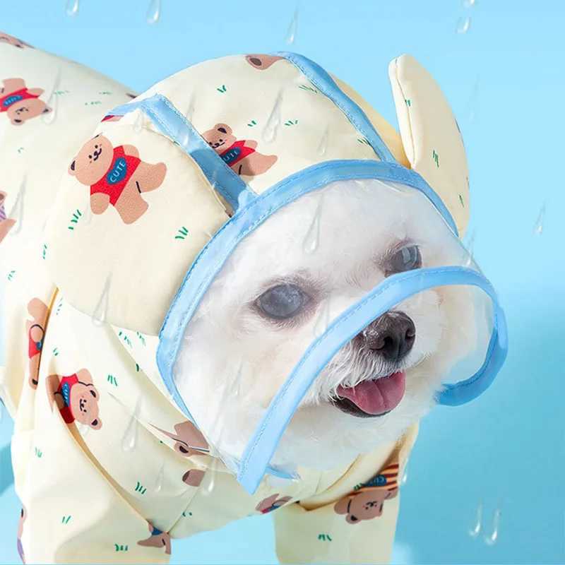 Puppy Waterproof Clothes Full Print Bear Pet Raincoat Four Legs All Inclusive Towing Poncho Teddy Outdoor ClothesXJ250121
