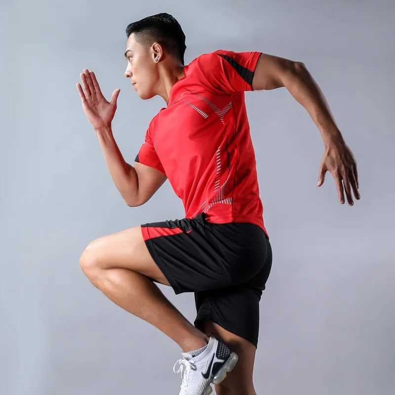 CHRLCK Mens Running Sets Summer Sportswear Breathable Gym Fitness Suits Quick Dry T-Shirts Sports Workout Training Tracksuit X250129