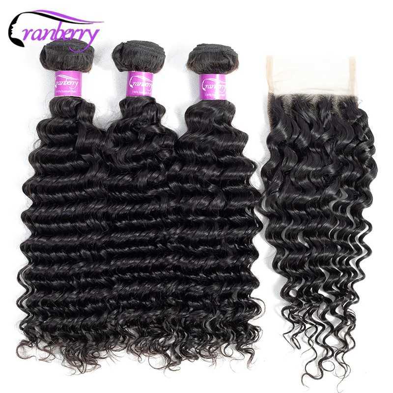 Cranberry Hair Deep Wave Bundles With Clo 100% Remy Malaysian Human Hair Bundles With Clo Free Part 4x4 Lace CloXJ250120