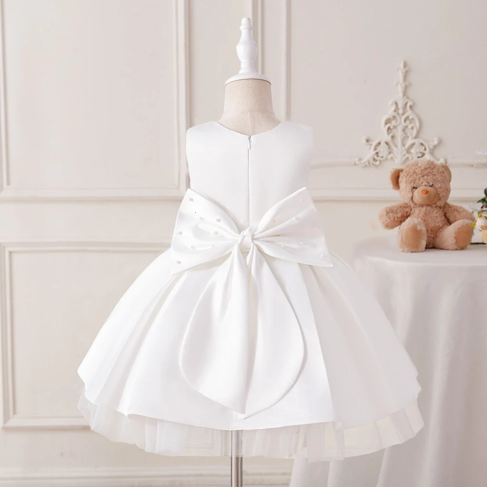born White 1st Birthday Dress For Baby Girl Clothes Beading Princess Dress Girls Dresses Big Bow Baptism Party Gown 0-4 Year 250115