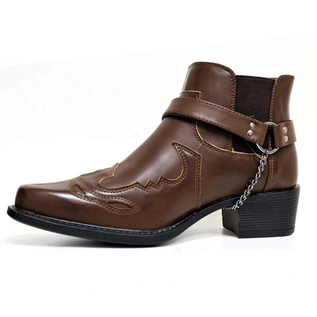 Mens Vintage Cowboy Boots Leather Buckle Strap Punk ankle boots Pointed Toe Motorcycle Boots buty do kostki sepatu pria M812 250120