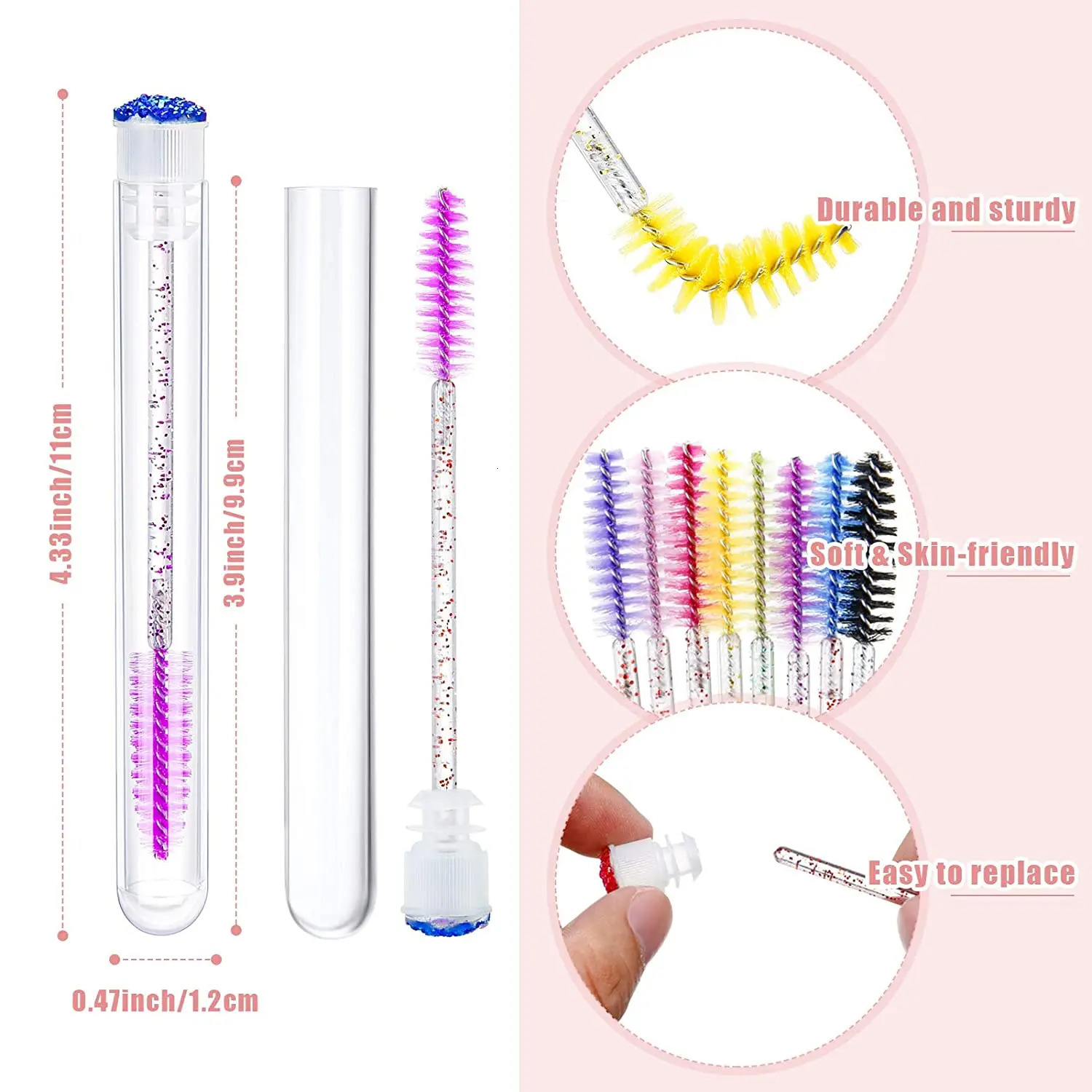 50pcs Reusable Eyelash Brush Tube Eye Lash Brush Eyebrow Brush Resin Drill Replaceable Mascara Wand Brushes Dust-proof 250121
