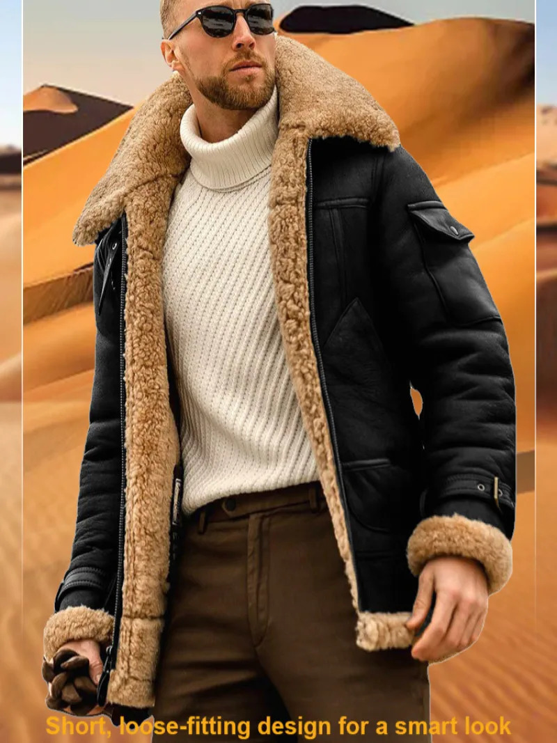 Mens fur allinone jacket midlength coat thickened leather autumn and winter mens coat fur midlength thickened jacket 250120