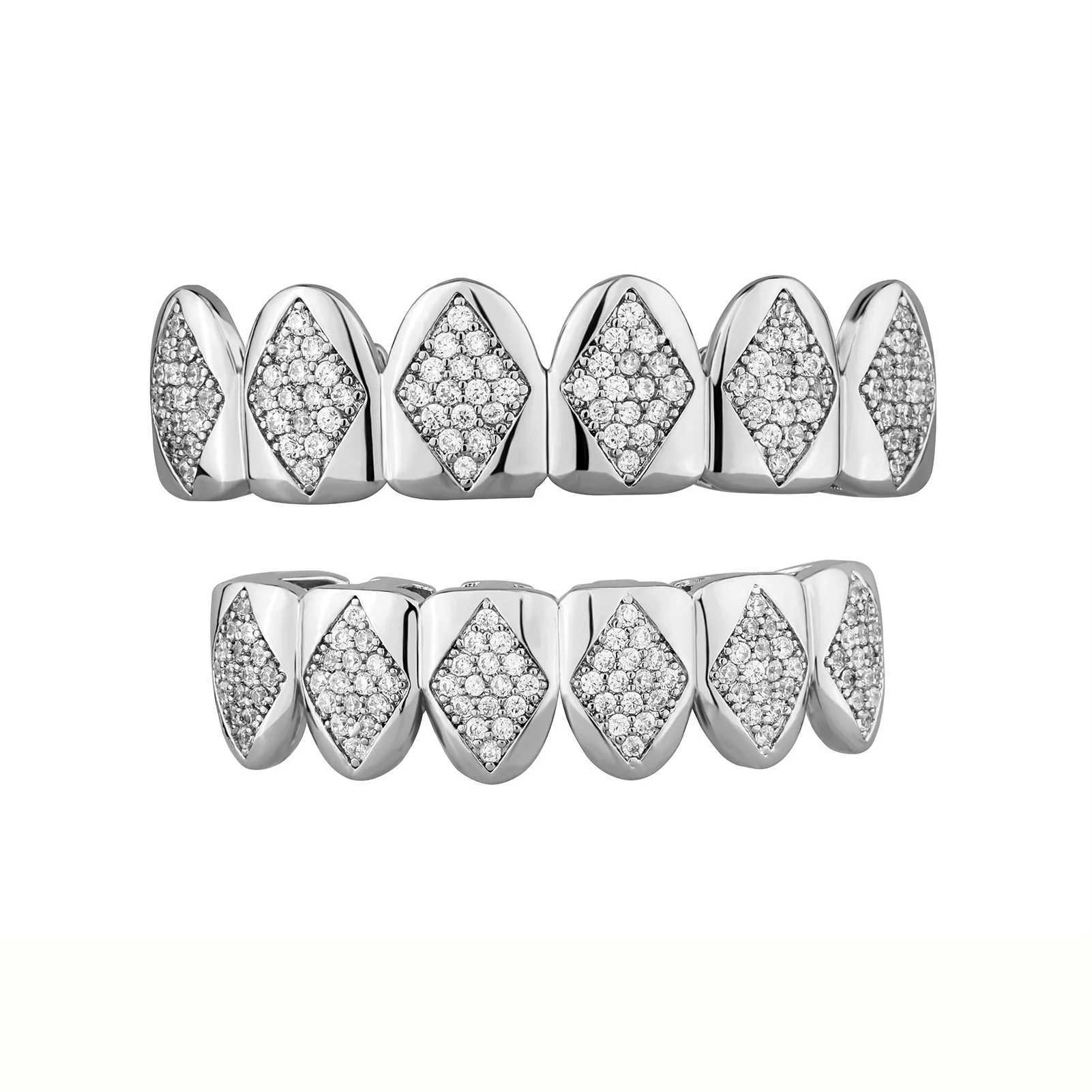 Hip Hop CZ Teeth Grillz Caps Cubic Zircon Iced Out Micro Pave Top Bottom Charm Grills For Men Women Jewelry Cosplay GiftXJ250114