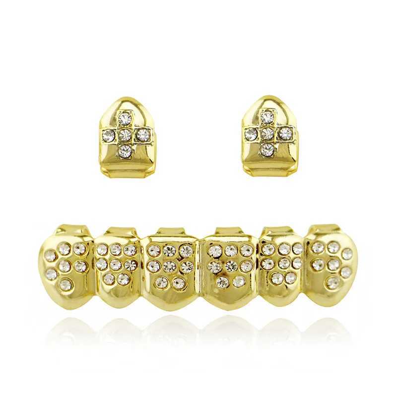 Hip Hop Iced Bling Teeth Grillz With Cross Cubic Zircon Caps Micro Pave Top Bottom Charm Grills For Men Women JewelryXJ250114