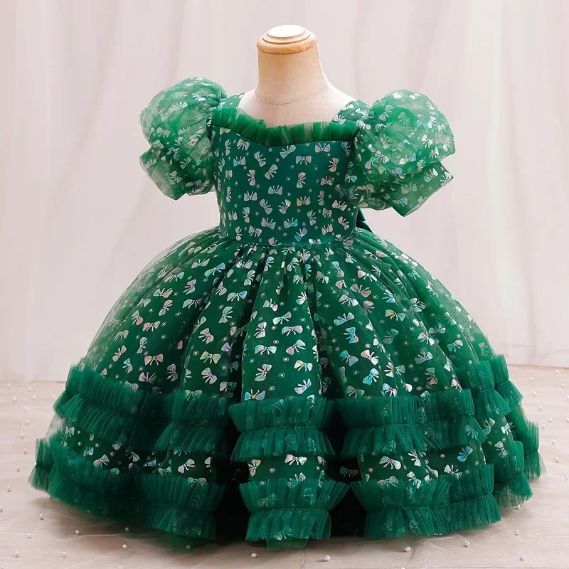 Summer Party Dress for Kids Girl Mesh Lace Short Sleeve Girl Evening Gown Fashion Children Girls Dresses 1-6 Years 250115
