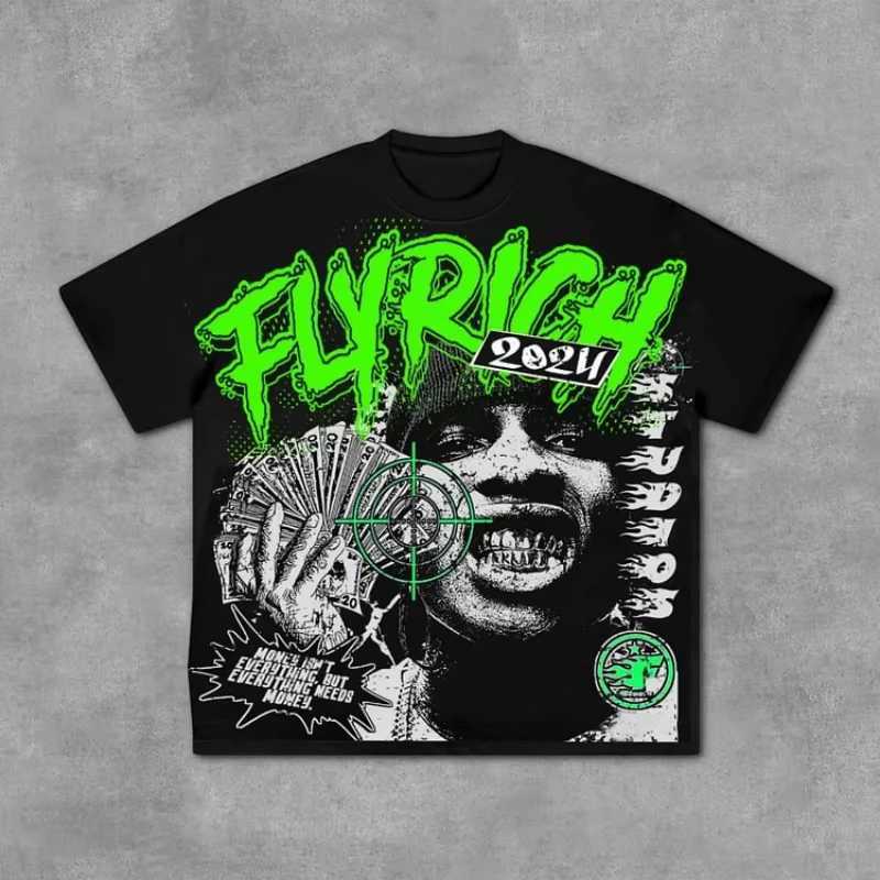 Fly Rich Abstract Human Face Graphic 100% Cotton T-Shirt Men Y2K Summer Short Slves Oversize Tshirt Strtwear Women Tops X250129