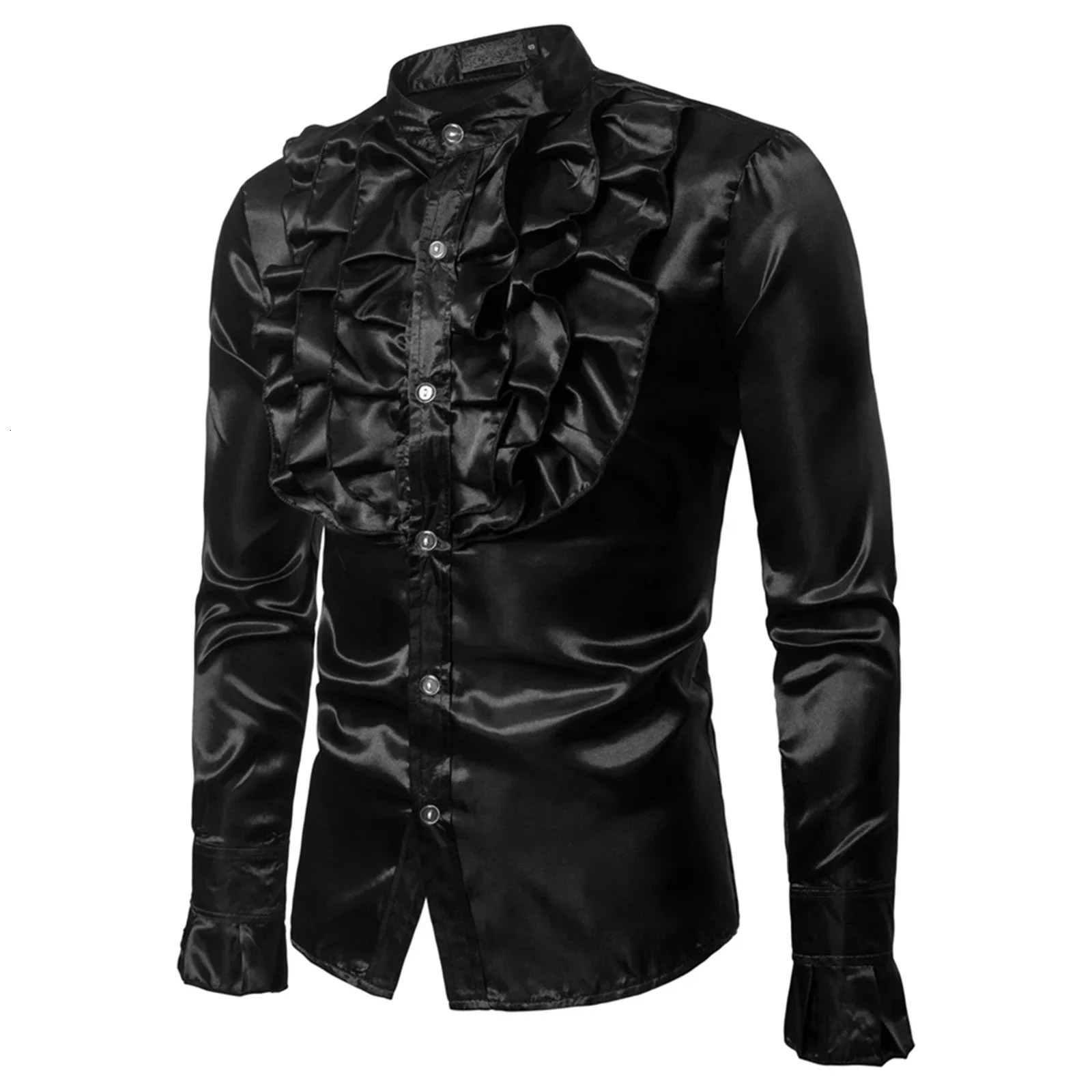 Vintage 70s Frill Ruffle Dress Shirt For Men Vicotorian Costume Top Gothic Punk Retro Tee Faxu Silk Cravat Halloween 250110