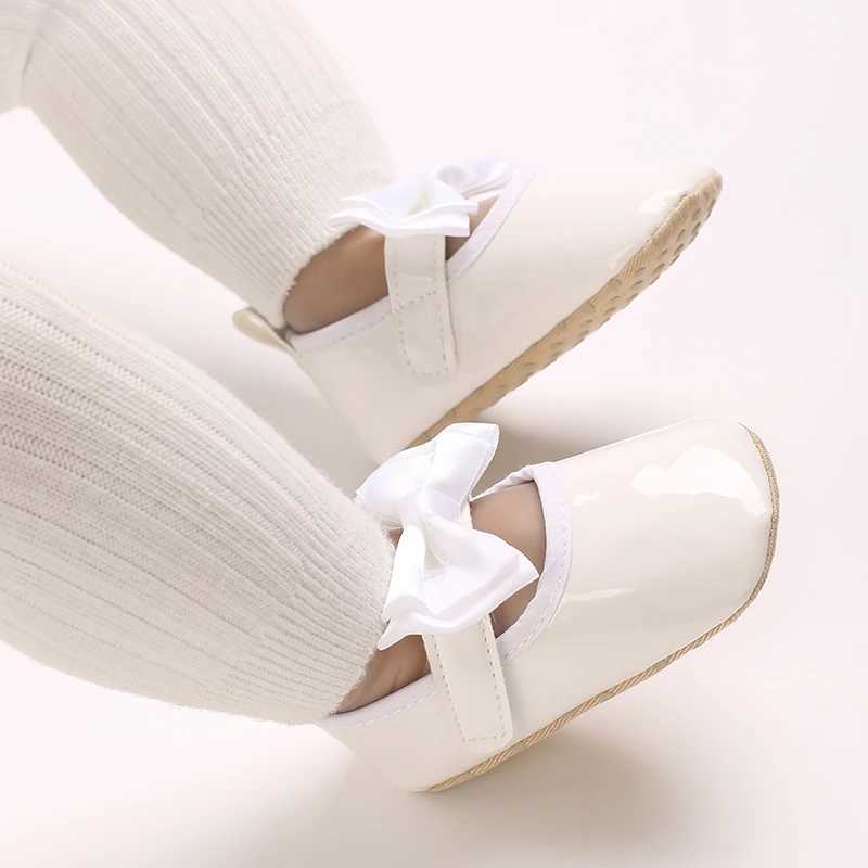 Cathery Baby Shoes Bowknot Rubber Sole Anti-slip PU Ballet Slippers Baby Girl Dress Shoes First Walker Toddler Crib Shoes X250129
