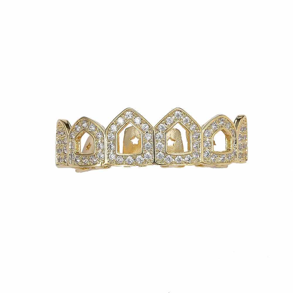Full CZ Stones Star Teeth Grillz Caps Cubic Zircon Iced Out Micro Pave Top Bottom Charm Grills Set For Men Women Hip Hop JewelryXJ250114