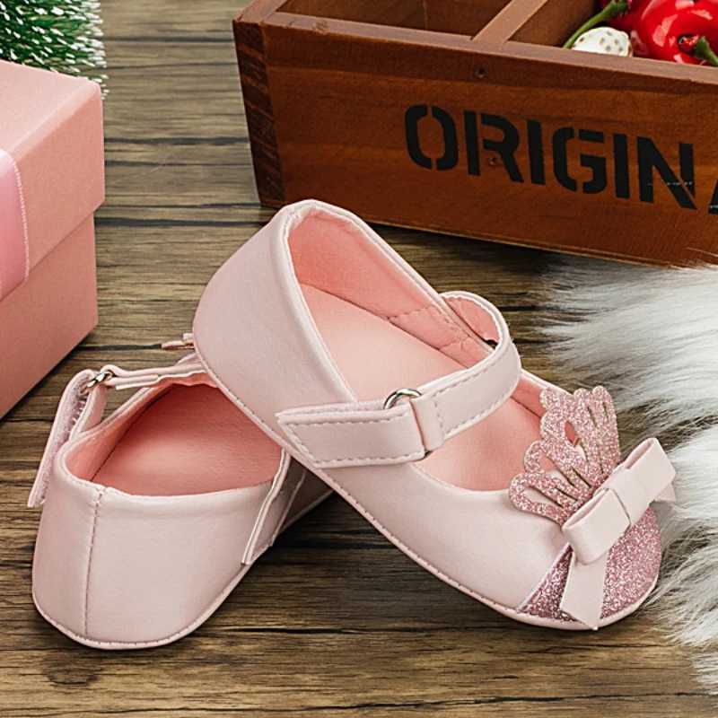 0-18M Newborn Baby Girls Shoes Infant Toddler Sequined Crown Bling Princess Non-slip Rubber Bottom Soft Sole Flat Firstwalkers X250129