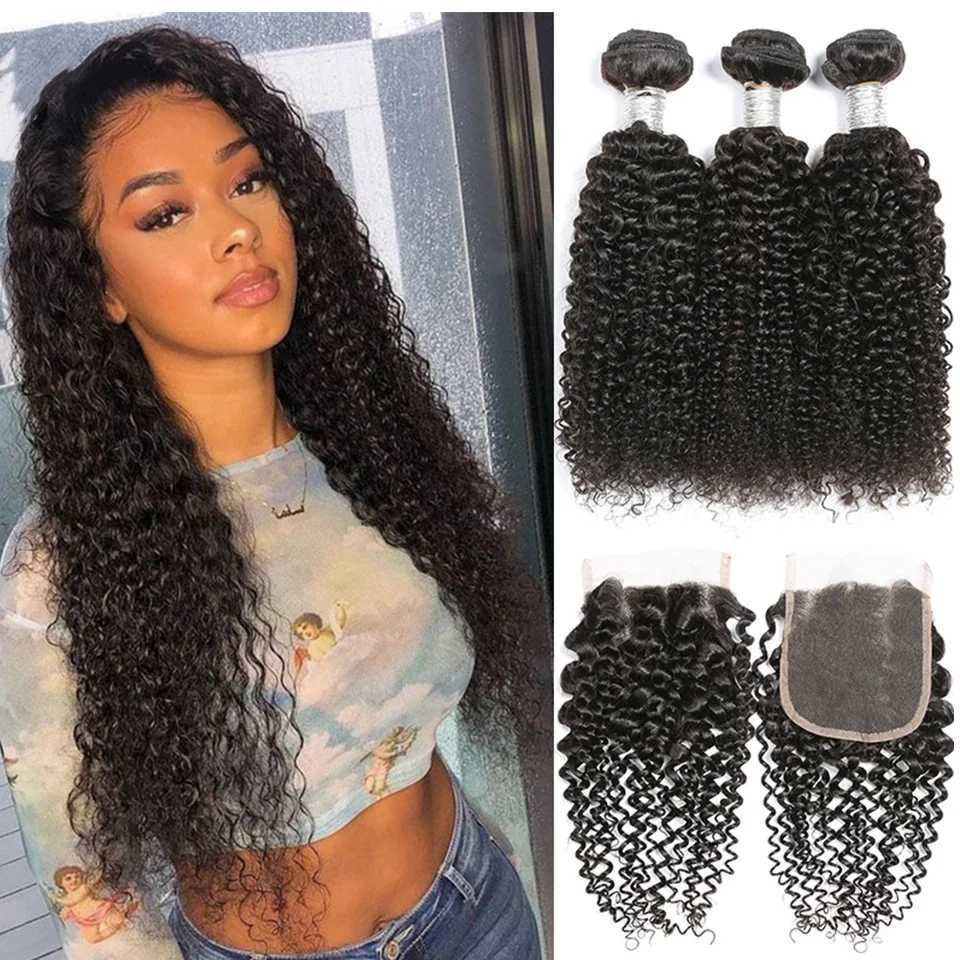 Raw Indian Human Hair Kinky Curly Bundles with Clo Virgin Curly Human Hair Weave with 13x4 HD Transparent Lace Front CloXJ250120