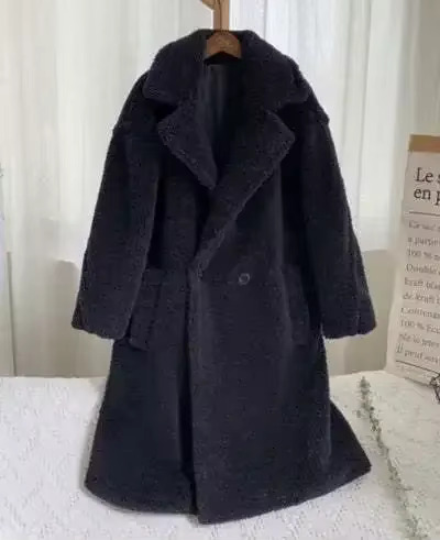 Women's Winter Loose Imitation Fur Coat Solid Color Lapel Single Button Medium Long Windbreaker Thickness Lamb Wool Coats Xs-3Xl