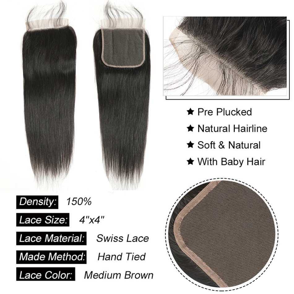 Bone Straight Bundles With Clo Brazilian Hair Weave Bundles With Clo 30 Inch Naturel Hair Bundles with Lace Frontal HairXJ250120
