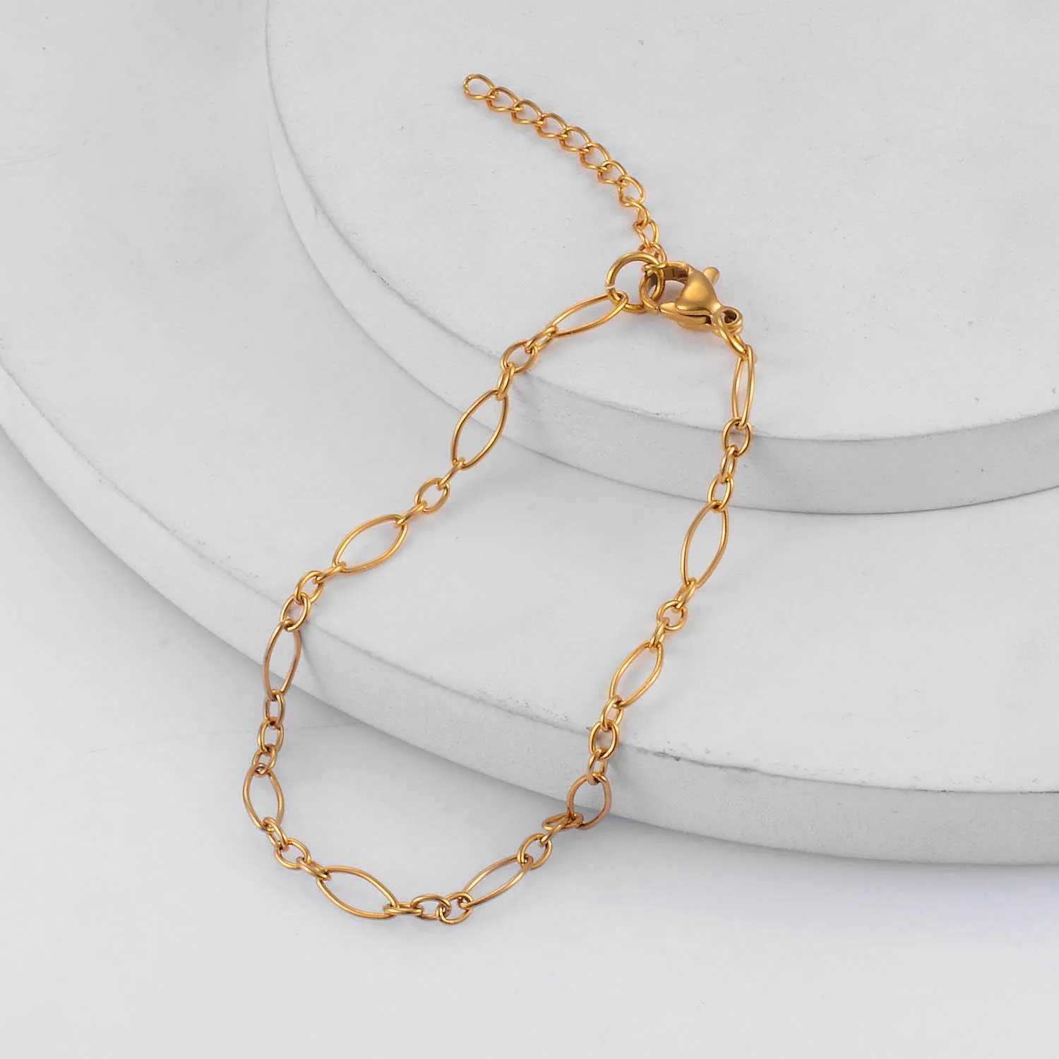 Stainless Steel Handmade Chain Golden Figaro Bracelet High Quality Mens and Wens Jewelry X250129