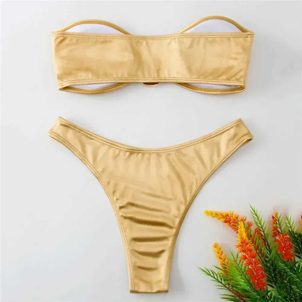 Sexy U Shaped Bandeau Bikinis Sets jer Strapless Swimwear Women Gold Swimsuit Bathing Suit Biquinis Brazilian Bikini Swim 2025XJ250120