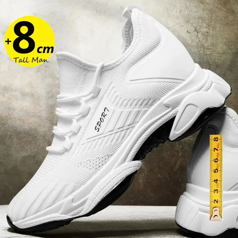 Sneakers men elevator shoes height increase for men breathable casual insole 8cm 6cm optional heels moccasins taller male 250113