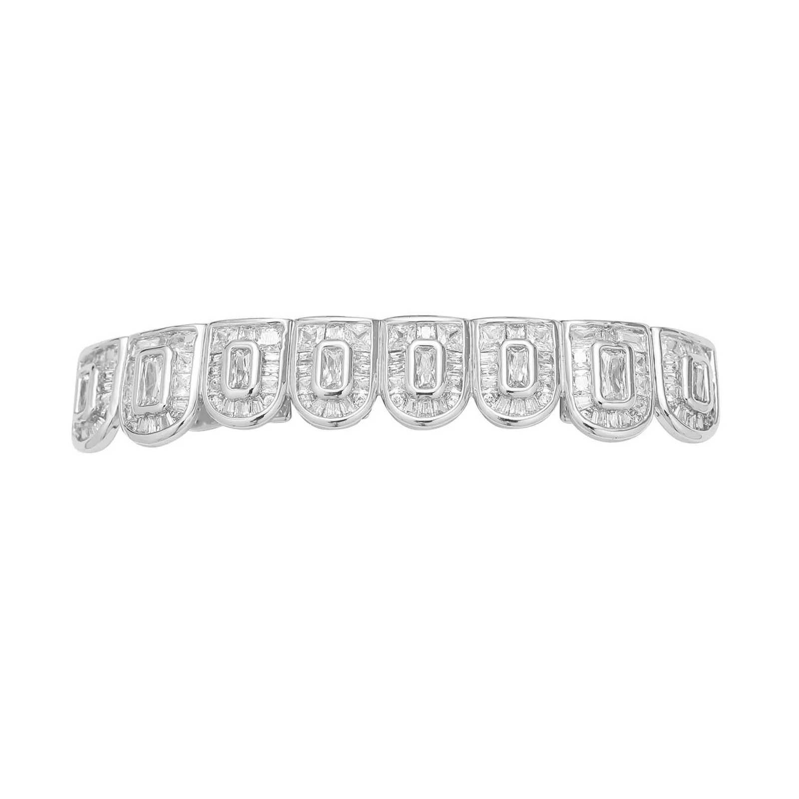 Baguette Stones CZ Teeth Grillz Caps Cubic Zircon Iced Out Micro Pave Top Bottom Charm Grills For Men Women Hip Hop JewelryXJ250114
