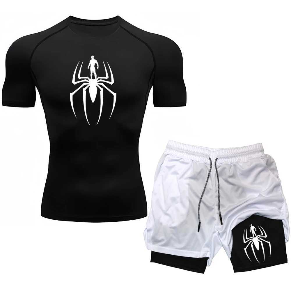 Mens Compression Training Sportswear Sports Fitness Quick-drying Tight Short-sleeved Anime Double-layer Shorts Summer Suit S-3XL X250129