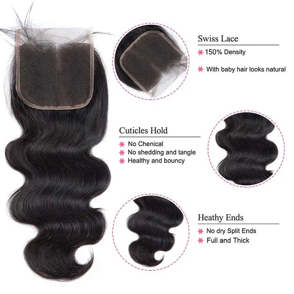 Brazilian Raw Hair Bundles With Clo 100% Human Hair Bundles With Frontal HD Transparent Lace Clo With Hair Weave BundlesXJ250120