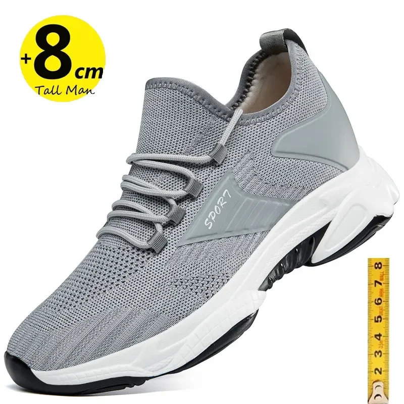 Sneakers men elevator shoes height increase for men breathable casual insole 8cm 6cm optional heels moccasins taller male 250113