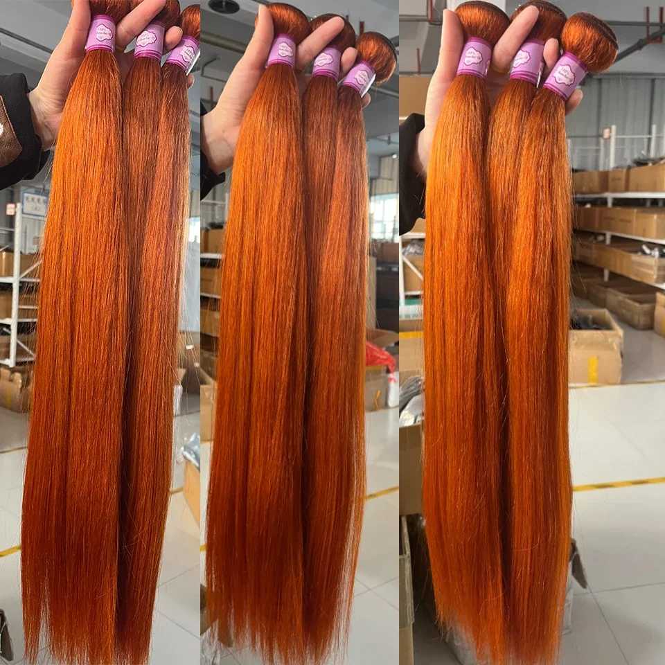 Cheap 8-30 #350 Ginger Straight Human Hair Bundles With Clo Frontal Brazilian Virgin Human Hair Weave Bundles And CloXJ250120