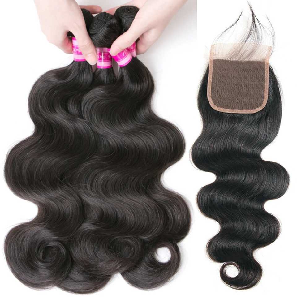 Luduna Body Wave Bundles With Clo Brazilian Hair Bundles With Clo Human Hair Clo With Bundle Remy Hair ExtensionsXJ250120