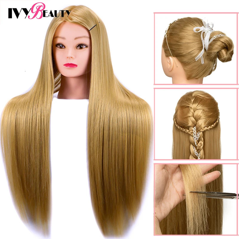 Female Styling Training Mannequin Head With Synthetic Hair For Braiding Hairstyle Practice Hairdresser Dummy Dolls Head Stan 250114