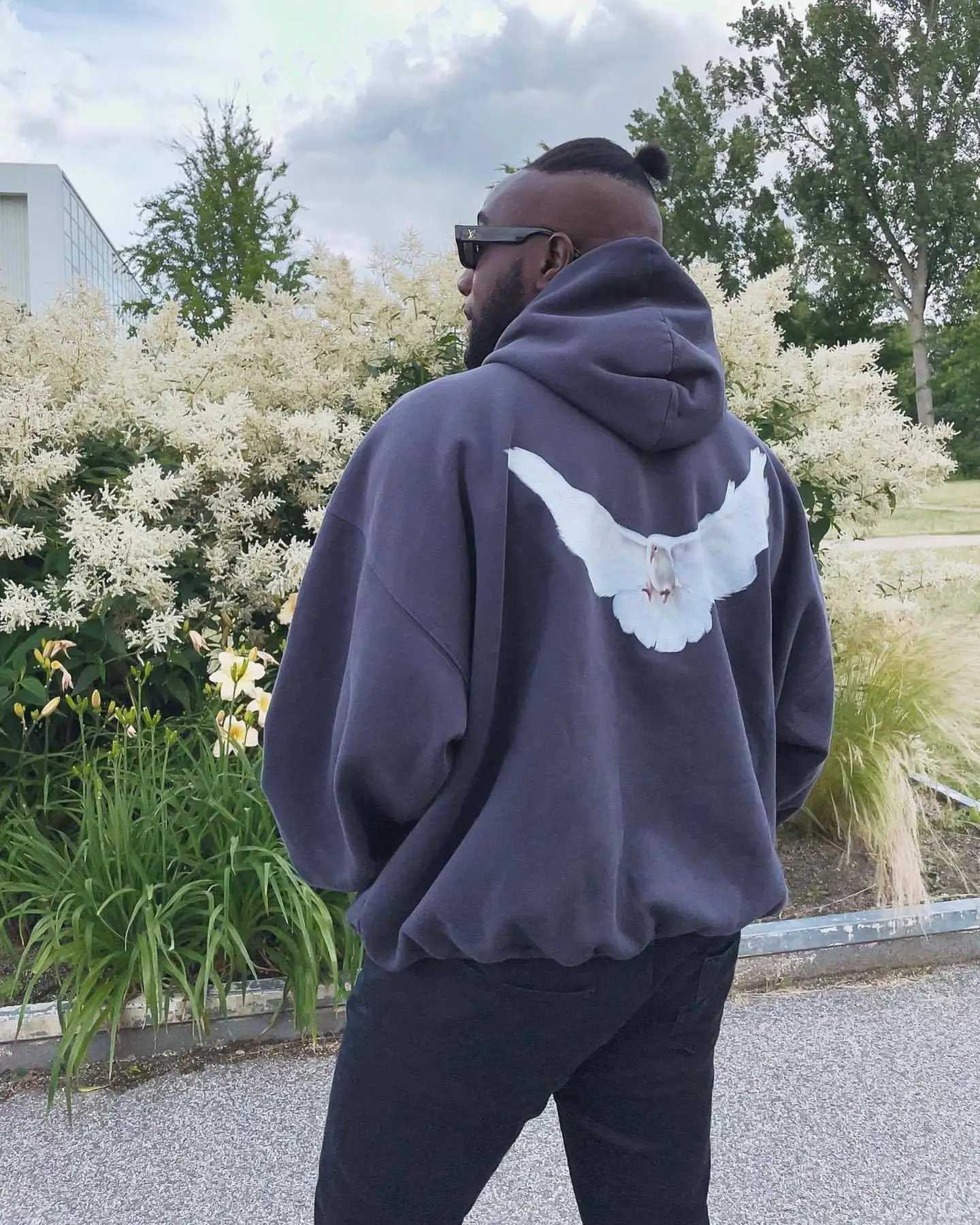 Dove Print Hooded Hoodie Men Women Streetwear Sweatshirts High Quality Season 6 Loose Heavy Fabric Pullover WY634 X250129