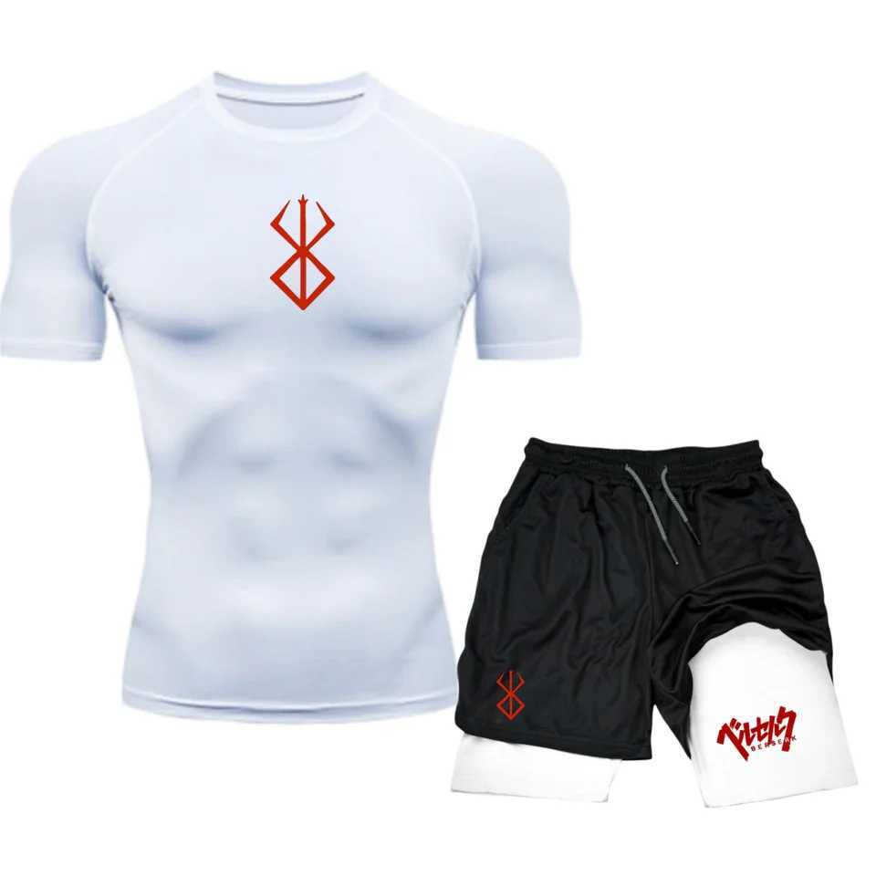 Mens Compression Sportswear Suit Gym Short Sleeved T-Shirt Sports Set Goku 2Pcs Workout Jogging Shorts 2 in 1 Fitness Tracksuit X250129