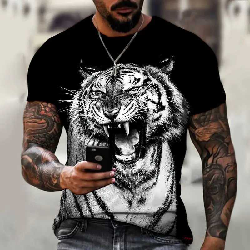 Mens T-shirt Tiger 3D Printed Casual Harajuku Short Sleeve O Neck Pullover Sport Streetwear Outdoor Tops Tee Oversized ClothingXJ250117