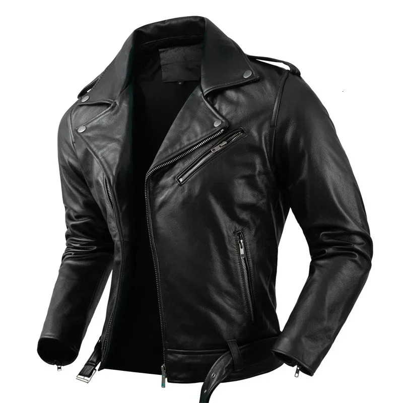 Genuine Cowhide Leather Motorcycle Coat Cow Skin Jacket Men Lapel Leather Jackets Mens Clothing Real Leather Coat Men 250120