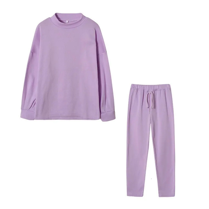 Plus Size Womens Solid Color Fashion Casual Lace Sports Long Sleeve Trouser Set Winter Simple Edition 250122