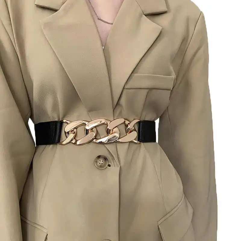 Waist belt for women wide version black elastic stretchable decorative suit shirt waist fashion ins style leather 250114