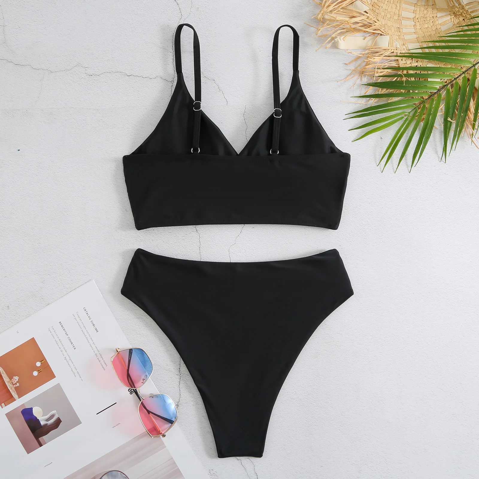 High Waist Bikinis 2023 Women Solid Strape Swimsuit Fe Padded Swimwear Bathers Bathing Swimming Swim Suit Summer BeachwearXJ250120