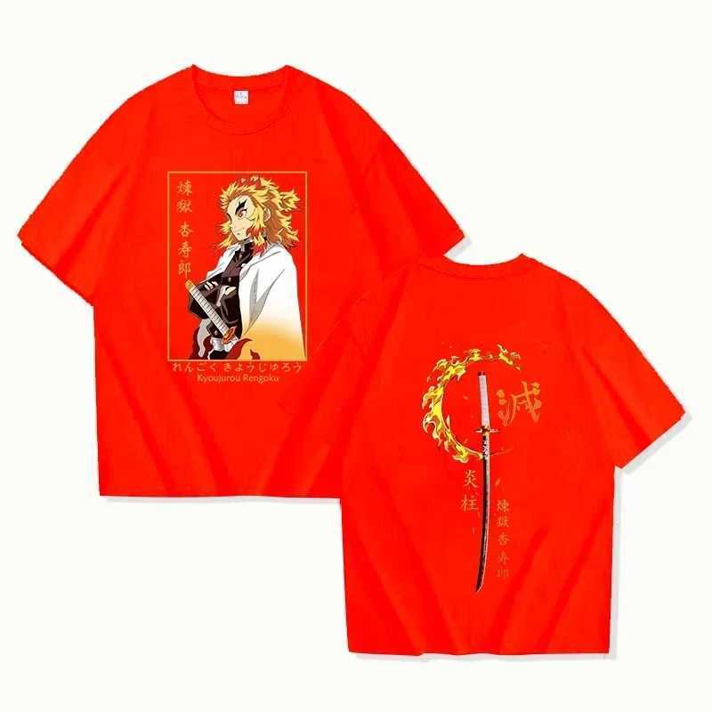 Mens Rengoku Kyoujurou Anime Print Short Sleeve T-shirt Casual Crew Neck Summer Unisex Top Oversized T Shirt Graphic T ShirtsXJ250117