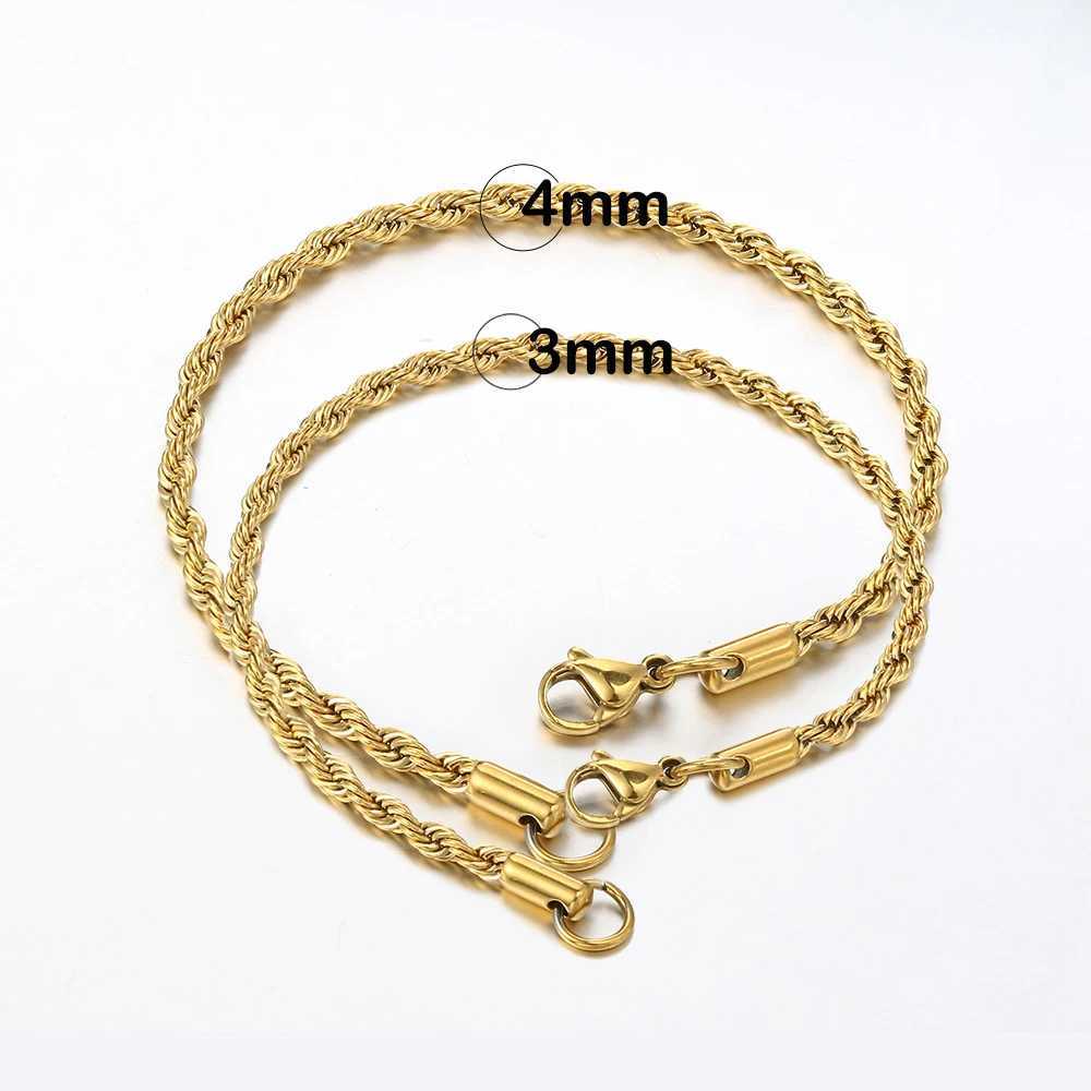 Stainless Steel Rope Chain Bracelet Wine Bangle Gold Color Minimalist m 4mm Hand Accessories Trend ie Jewelry Fem C048 X250129