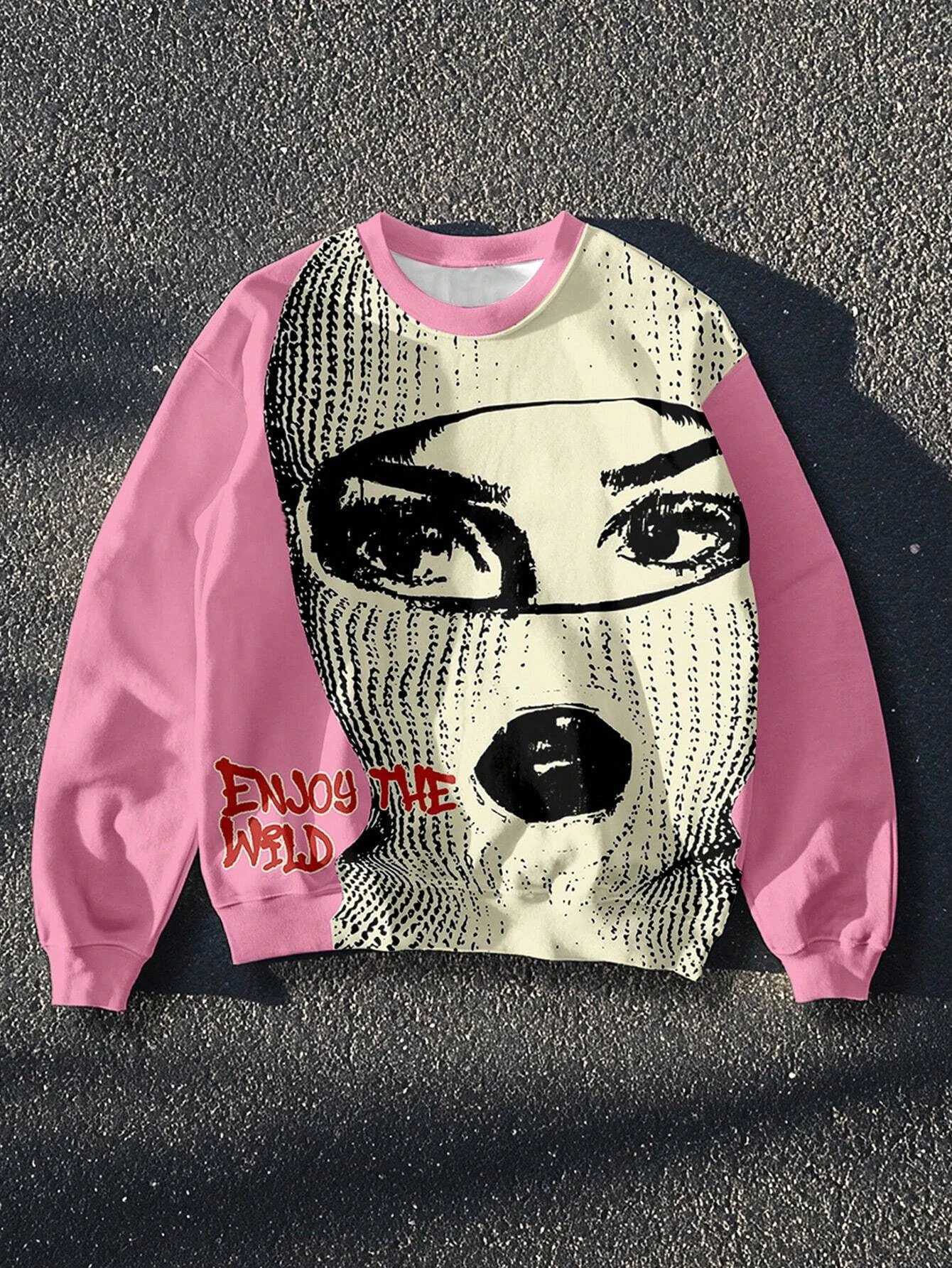 3D Mask Womens Printed Mens High Street Sweatshirt Long Sleeve Hoodie Y2k Hip Hop Mens Round Neck Casual Sweatshirt Mens Clothing X250129