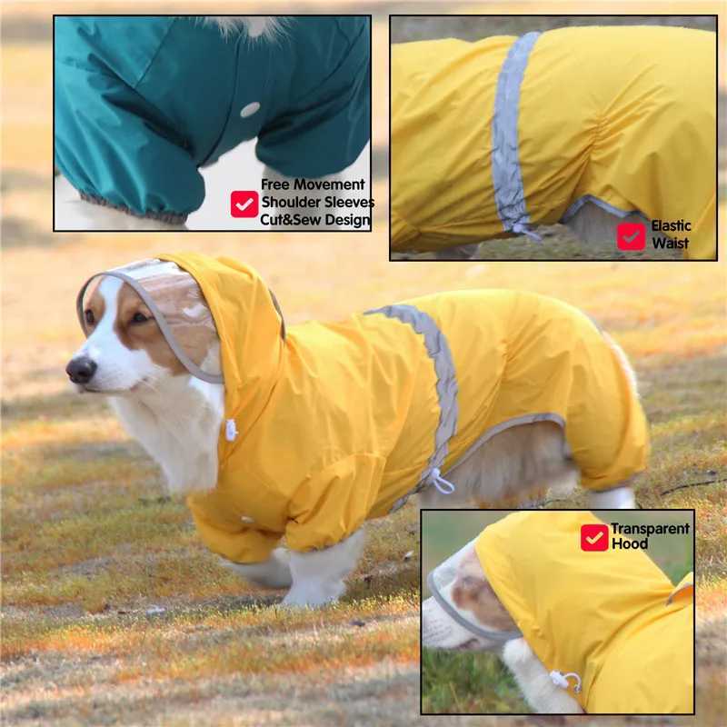 Pet Dog Raincoat for Corgi Dachshund Waterproof Dog Rain Jacket Light Weight Breathable 4 Feet Hooded Pet Rain Poncho AdjustableXJ250121